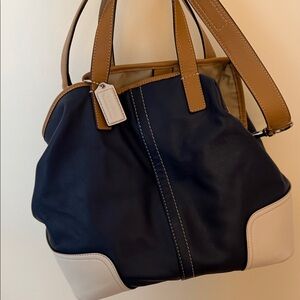 Coach Leather Navy and Tan Women's Bag